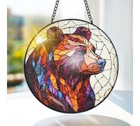 Bimkole Bear Stained Glass Suncatcher Window Hanging - Animals Design for Indoor Window or Doorway Decoration - 7.87x7.87 inch/20x20 cm with Chain and Hook - Unique Home Decor Gift