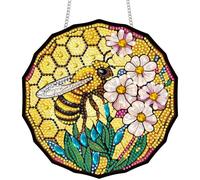 Bimkole Bee Diamond Art Hanging Kit for Adult, DIY 5D Diamond Painting Flower Window Pendant, Acrylic Crystal Art Hanging Ornament Home Wall Garden Front Door Sign Outdoor Decor 20x20 cm