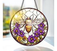 Bimkole Bee Stained Glass Suncatcher Window Hanging - Flowers Design for Indoor Window or Doorway Decoration - Sun Catcher Decor for Birthday for Women, Men, Wife, Lovers, and Mom 20x20 cm