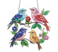 Bimkole Bird Diamond Art Hanging Kit for Adult, DIY 5D Branches Diamond Painting Window Pendant, Acrylic Crystal Art Hanging Ornament for Wall Home Garden Front Door Decor - 20x20 cm