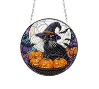 Bimkole Cats Diamond Art Hanging Kit for Adult, DIY 5D Diamond Painting Halloween Window Pendant, Acrylic Crystal Art Ornament Home Wall Garden Front Door Sign Outdoor Decor 20x20 cm