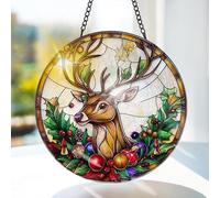 Bimkole Deer Stained Glass Suncatcher Window Hanging - Animal Indoor Window or Doorway Decoration - Handmade Sun Catcher Decor for Garden Home Christmas & Birthday Gifts 7.87x7.87 inch