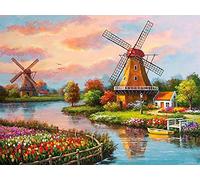 Bimkole DIY 5D Diamond Painting Kits for Adults Kit Windmill Landscape by Number Kits Paint with Diamonds Arts DIY for Home Decor, 16x20 inch(m4-772)
