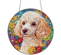 Bimkole Dog Diamond Art Hanging Kit for Adult, DIY 5D Diamond Painting Teddy Window Pendant, Acrylic Crystal Art Hanging Ornament Home Wall Garden Front Door Sign Outdoor Decor 20x20 cm