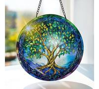 Bimkole Dragonfly Stained Glass Suncatcher Window Hanging - Flower Indoor Window or Doorway Decoration - Handmade Sun Catcher Decor for Birthday for Women, Men, Wife, Lovers, and Mom 20x20 cm