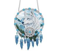 Bimkole Dream Catcher Wolf Diamond Art Hanging Kit for Adult, DIY 5D Diamond Painting Window Pendant, Acrylic Crystal Art Hanging Ornament for Wall Home Garden Front Door Decor - 20x20 cm