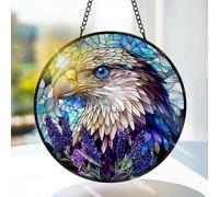 Bimkole Eagle Stained Glass Suncatcher Window Hanging - Animal Indoor Window or Doorway Decoration - Handmade Sun Catcher Decor for Garden Home Christmas & Birthday Gifts 7.87x7.87 inch