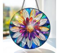 Bimkole Flower Stained Glass Suncatcher Window Hanging - Petals Indoor Window or Doorway Decoration - Handmade Sun Catcher Decor for Garden Home Christmas & Birthday Gifts 7.87x7.87 inch