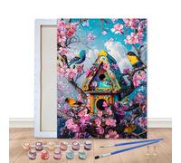 Bimkole Framed Paint by Numbers Kit for Adults Birds, DIY Oil Painting on Canvas with Frame, Paint by Numbers Set for Home Wall Decor 8x12 Inch/20x30 cm aw2262