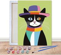 Bimkole Framed Paint by Numbers Kit for Adults Cat, DIY Oil Painting on Canvas with Frame, Animals Paint by Numbers Set for Home Wall Decor 8x12 Inch/20x30 cm