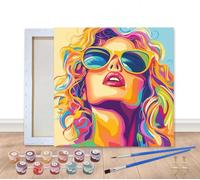 Bimkole Framed Paint by Numbers Kit for Adults Curly-Haired Woman, DIY Oil Painting on Canvas with Frame, Sunglasses Paint by Numbers Set for Home Wall Decor 8x8 Inch/20x20 cm