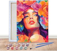 Bimkole Framed Paint by Numbers Kit for Adults Woman, DIY Oil Painting on Canvas with Frame, Flowers Paint by Numbers Set for Home Wall Decor 8x12 Inch/20x30 cm