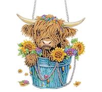 Bimkole Highland Cattle Diamond Art Hanging Kit for Adult, DIY 5D Sunflowers Diamond Painting Window Pendant, Acrylic Crystal Art Hanging Ornament for Wall Home Garden Front Door Decor - 20x20 cm