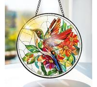 Bimkole Hummingbird Stained Glass Suncatcher Window Hanging - Flowers Design for Indoor Window or Doorway Decoration - Sun Catcher Decor for Birthday for Women, Men, Wife, Lovers, and Mom 20x20 cm