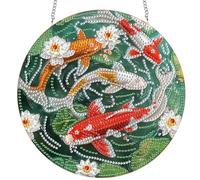 Bimkole Koi Diamond Art Hanging Kit for Adult, DIY 5D Diamond Painting Goldfish Window Pendant, Acrylic Crystal Art Hanging Ornament Home Wall Garden Front Door Sign Outdoor Decor 20x20 cm