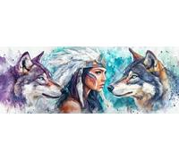 Bimkole Large Diamond Art Kits for Adults Indian Wolf, Full Drill 5D DIY Rhinestone Embroidery Set Paint with Diamonds Art Women by Number Kits Cross Stitch Home Wall Craft Decoration 30x80 cm