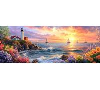 Bimkole Large Diamond Art Kits for Adults Lighthouse, Full Drill 5D DIY Rhinestone Embroidery Set Paint with Diamonds Landscapes by Number Kits Cross Stitch Home Wall Craft Decoration 30x80 cm