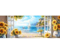 Bimkole Large Diamond Art Window, Full Drill 5D DIY Rhinestone Embroidery Set Paint with Diamonds Painting Sunflowers by Number Kits Cross Stitch Home Wall Craft Decoration 30x80 cm