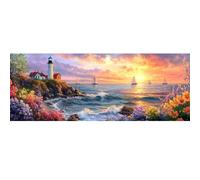 Bimkole Lighthouse Paint by Number for Adults, DIY Oil Painting Kit Landscape on Canvas with Paintbrushes and Acrylic Pigment, for Paint by Numbers for Beginner, for Home Wall Decor 31.5x11.81 Inch