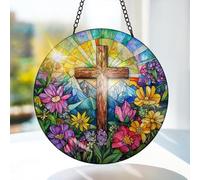Bimkole Lighthouse Stained Glass Suncatcher Window Hanging - Flower Scenery Indoor Window or Doorway Decoration - Handmade Sun Catcher Decor for Birthday for Women, Men, Wife, Lovers, and Mom 20x20 cm
