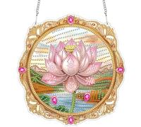Bimkole Lotus Diamond Art Hanging Kit for Adult, DIY 5D Diamond Painting Flower Window Pendant, Acrylic Crystal Art Hanging Ornament Home Wall Garden Front Door Sign Outdoor Decor 20x20 cm