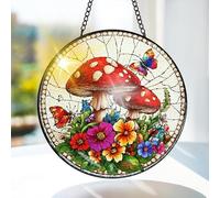 Bimkole Mushroom Stained Glass Suncatcher Window Hanging - Flowers Design for Indoor Window or Doorway Decoration - Sun Catcher Decor for Birthday for Women, Men, Wife, Lovers, and Mom 20x20 cm