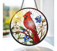 Bimkole Red Bird Stained Glass Suncatcher Window Hanging - Flowers Design for Indoor Window or Doorway Decoration - Sun Catcher Decor for Birthday for Women, Men, Wife, Lovers, and Mom 20x20 cm