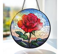 Bimkole Rose Stained Glass Suncatcher Window Hanging - Flowers Design for Indoor Window or Doorway Decoration - 7.87x7.87 inch/20x20 cm with Chain and Hook - Unique Home Decor Gift