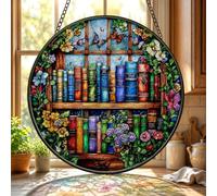 Bimkole Stained Glass Window Hanging Bookshelf- Indoor Window or Doorway Sun Catchers Home Decoration - Flower Suncatcher Decor for Birthday for Women, Men, Wife, Lovers, and Mom 20 x 20 cm