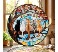 Bimkole Stained Glass Window Hanging Cat- Indoor Window or Doorway Sun Catchers Home Decoration - Autumn Suncatcher Decor for Birthday for Women, Men, Wife, Lovers, and Mom 20 x 20 cm