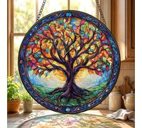 Bimkole Stained Glass Window Hanging Colorful Tree- Indoor Window or Doorway Sun Catchers Home Decoration - Autumn Suncatcher Decor for Birthday for Women, Men, Wife, Lovers, and Mom 20 x 20 cm