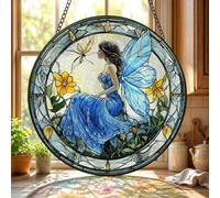 Bimkole Stained Glass Window Hanging Fairy- Indoor Window or Doorway Sun Catchers Home Decoration - Flower Suncatcher Decor for Birthday for Women, Men, Wife, Lovers, and Mom 20 x 20 cm