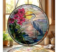 Bimkole Stained Glass Window Hanging Heron- Indoor Window or Doorway Sun Catchers Home Decoration - Flower Suncatcher Decor for Birthday for Women, Men, Wife, Lovers, and Mom 20 x 20 cm