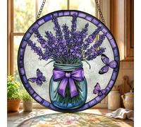 Bimkole Stained Glass Window Hanging Lavender- Indoor Window or Doorway Sun Catchers Home Decoration - Vase Suncatcher Decor for Birthday for Women, Men, Wife, Lovers, and Mom 20 x 20 cm