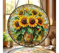 Bimkole Stained Glass Window Hanging Sunflower- Indoor Window or Doorway Sun Catchers Home Decoration - Flower Suncatcher Decor for Birthday for Women, Men, Wife, Lovers, and Mom 20 x 20 cm
