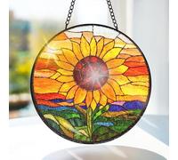 Bimkole Sunflower Stained Glass Suncatcher Window Hanging - Sunset Design for Indoor Window or Doorway Decoration - Sun Catcher Decor for Birthday for Women, Men, Wife, Lovers, and Mom 20x20 cm