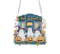 Bimkole Trick or Treat Ghost Diamond Art Hanging Kit, DIY 5D Diamond Painting Halloween Window Pendant, Acrylic Crystal Art Ornament Home Wall Garden Front Door Sign Outdoor Decor 20x20 cm
