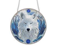 Bimkole White Wolf Diamond Art Hanging Kit for Adult, DIY 5D Diamond Painting Animals Window Pendant, Acrylic Crystal Art Ornament Home Wall Garden Front Door Sign Outdoor Decor 20x20 cm