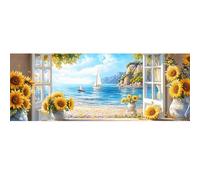 Bimkole Window Beach Paint by Number for Adults, DIY Oil Painting Kit Sunflower on Canvas with Paintbrushes and Acrylic Pigment, for Paint by Numbers for Beginner, for Home Wall Decor 31.5x11.81 Inch