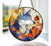 Bimkole Wolf Stained Glass Suncatcher Window Hanging - Animals Design for Indoor Window or Doorway Decoration - 7.87x7.87 inch/20x20 cm with Chain and Hook - Unique Home Decor Gift