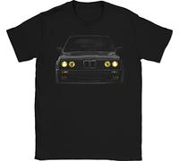 Bimmer E30 Yellow Headlights T-Shirt - Vintage Old School Euro Car Graphic Tee 100% Cotton, Black, XL