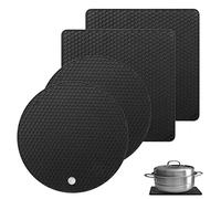 Bimormat Silicone Trivet Mats, 4 Pack 2 shape(2 Squared+2 Round) Heat Resistant Pot Holders Set, Silicone Table Mats Large Coasters for Kitchen Counter, Tables, Hot Dishes, Hot Pats, Pans(black)