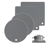 Bimormat Silicone Trivet Mats, 4 Pack 2 shape(2 Squared+2 Round) Heat Resistant Pot Holders Set, Silicone Table Mats Large Coasters for Kitchen Counter, Tables, Hot Dishes, Hot Pats, Pans(grey)