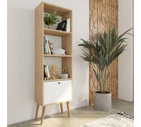 Bimossa Janus Wooden Bookcase With Cabinet, Compact 3-Shelf Bookshelf With Storage, Kids Bookshelf Or Modern Bookcase, White&oak