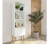 Bimossa Janus Wooden Bookcase With Cabinet, Compact 3-Shelf Bookshelf With Storage, Kids Bookshelf Or Living Room Bookcase, White