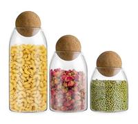 BIMUYI Glass Storage Jar with Ball Cork Lid, Decorative Glass Canister, Cylinder Clear Container, Set of 3