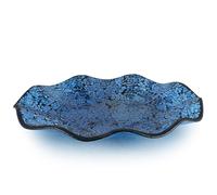 BIMUYI Mosaic Decorative Glass Tray, Centerpiece Plate, Diameter of 29.5cm, Wave Shape Glass Bowl (Turquoise)