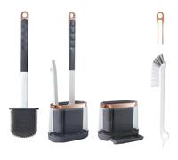 Bimver Silicone Toilet Brush and Holders Set, Bathroom Flat Toilet Brushes with Crevice Cleaning Brush & Dripless Base, All-Round Cleaning Wall Mounted Toilet Brush with Long Handled - Dark Grey