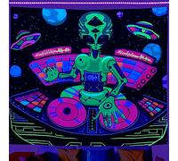 Bimwxuy Tapestry for Bedroom Funny Alien DJ Blacklight Tapestry Aesthetic Room Decor Wall UV Reactive Black Light Posters Glow in the Dark Hippie Trippy Tapestries for Room 60x51 Inches