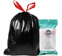 Bin Bags 20L Black Drawstring Bin Liners 30 Counts Small Pedal Trash Bags Thick, Leakproof, Strong Rubbish Bags for Bathroom, Office, Kitchen Fit 15l-20 Liter Bins